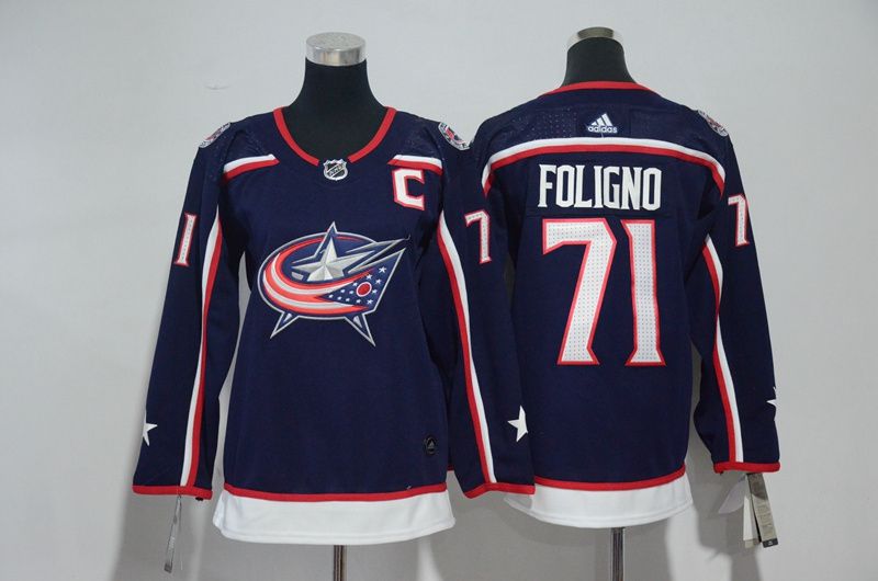 Women Columbus Blue Jackets #71 Foligno Blue Hockey Stitched Adidas NHL Jerseys->detroit red wings->NHL Jersey